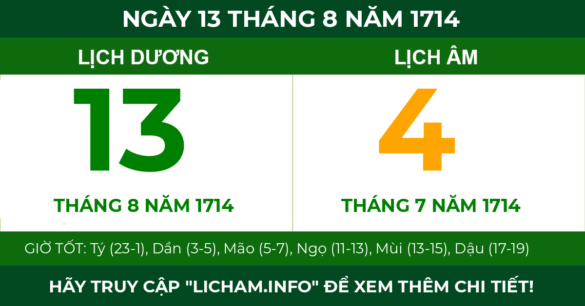 lịch âm ngày 13 tháng 8 năm 1714