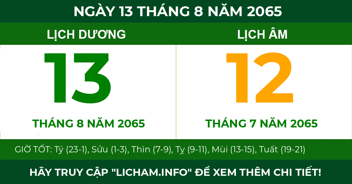 lịch âm ngày 13 tháng 8 năm 2065