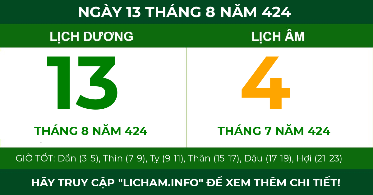 lịch âm ngày 13 tháng 8 năm 424