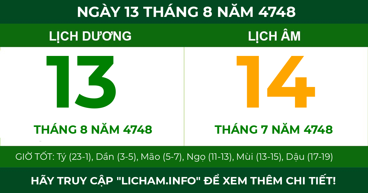 lịch âm ngày 13 tháng 8 năm 4748
