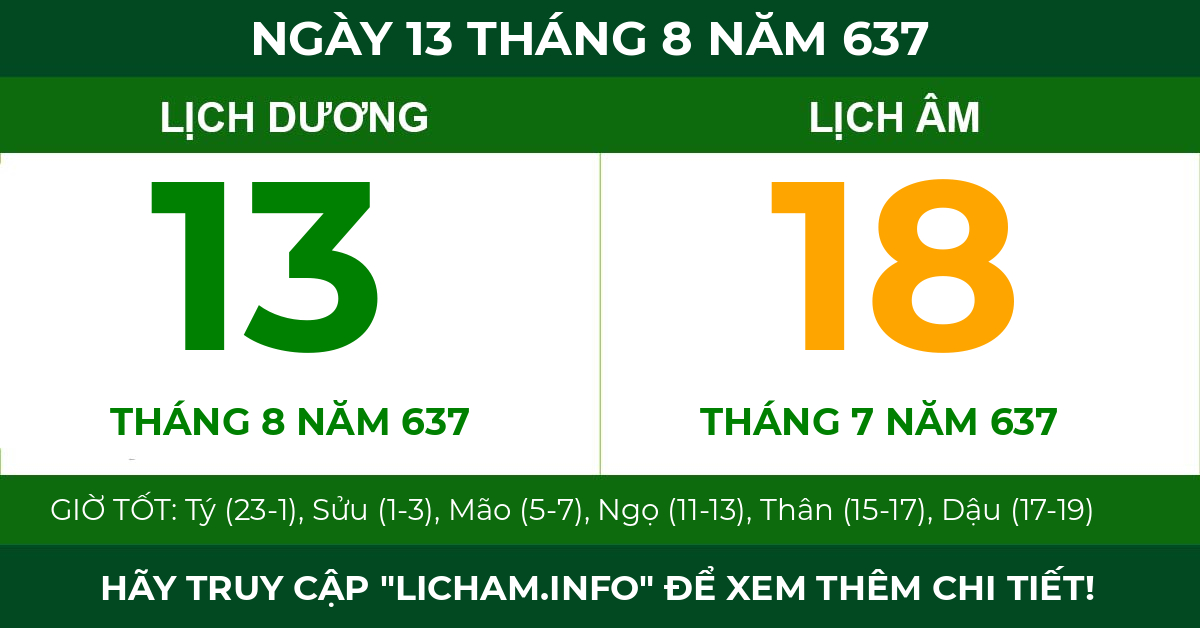 lịch âm ngày 13 tháng 8 năm 637
