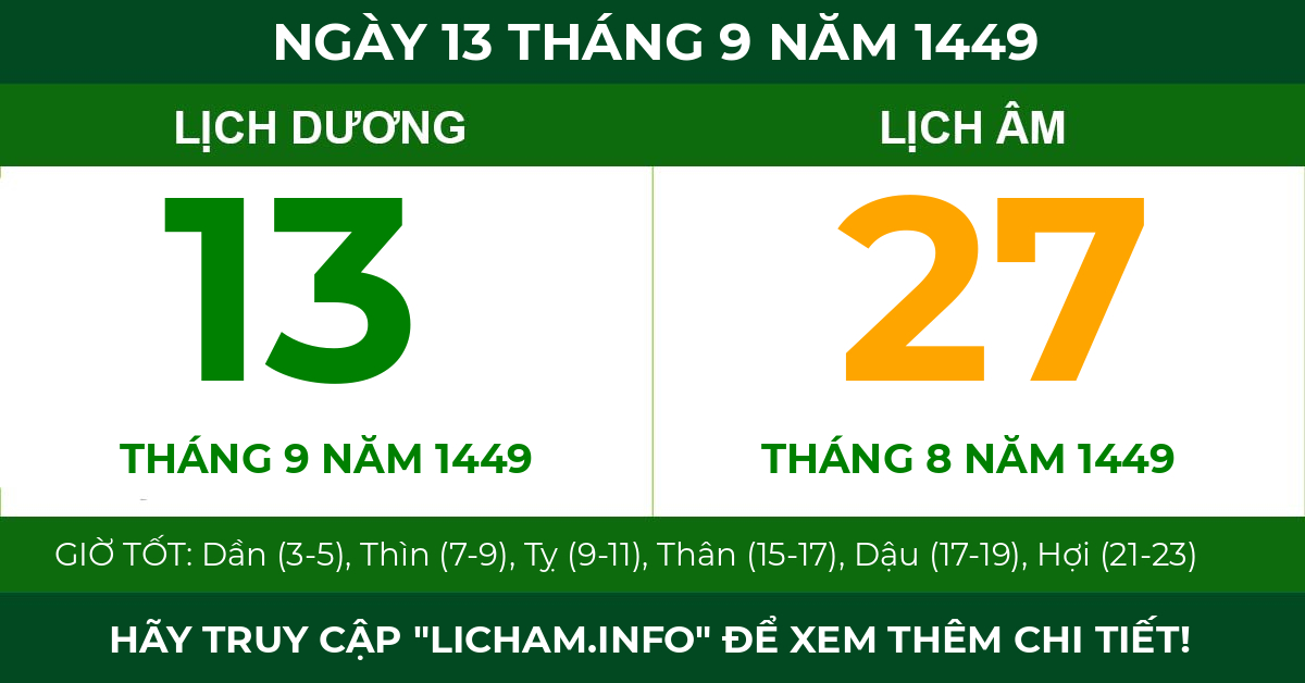 lịch âm ngày 13 tháng 9 năm 1449