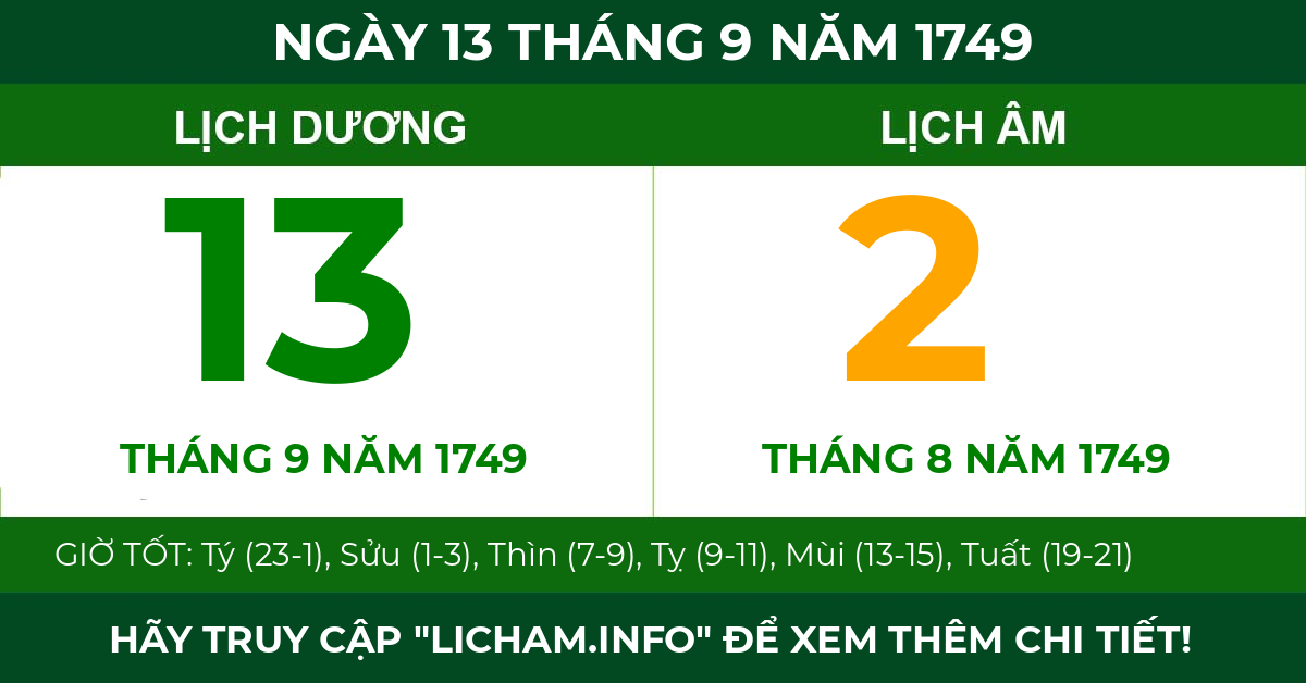 lịch âm ngày 13 tháng 9 năm 1749