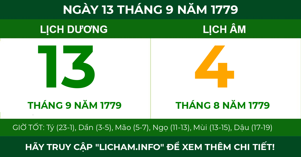 lịch âm ngày 13 tháng 9 năm 1779