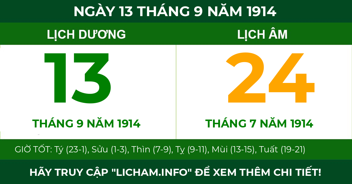 lịch âm ngày 13 tháng 9 năm 1914
