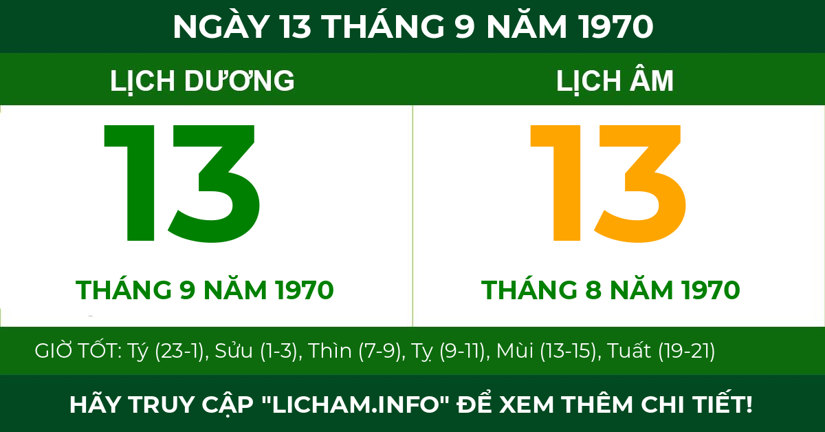lịch âm ngày 13 tháng 9 năm 1970