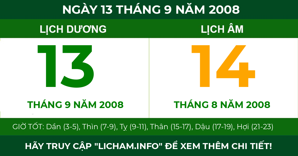 lịch âm ngày 13 tháng 9 năm 2008