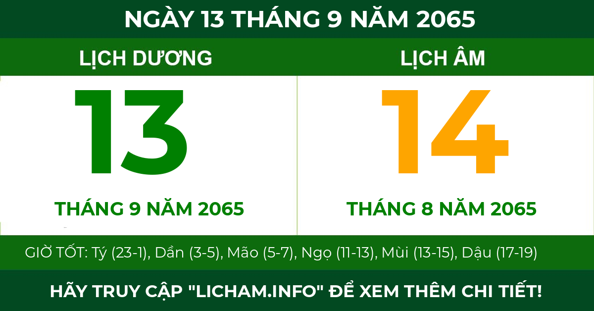 lịch âm ngày 13 tháng 9 năm 2065