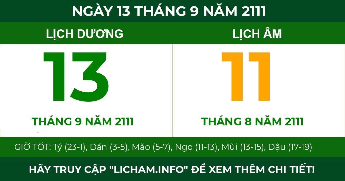 lịch âm ngày 13 tháng 9 năm 2111