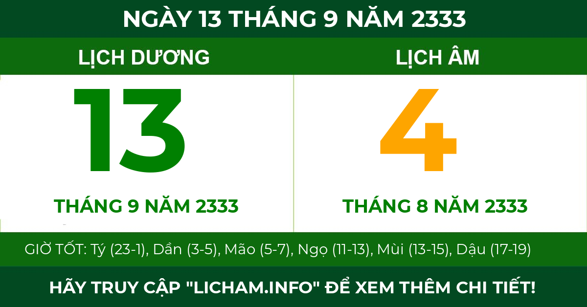 lịch âm ngày 13 tháng 9 năm 2333