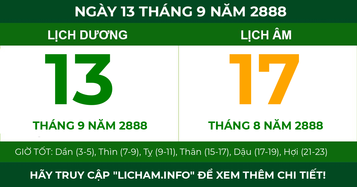 lịch âm ngày 13 tháng 9 năm 2888