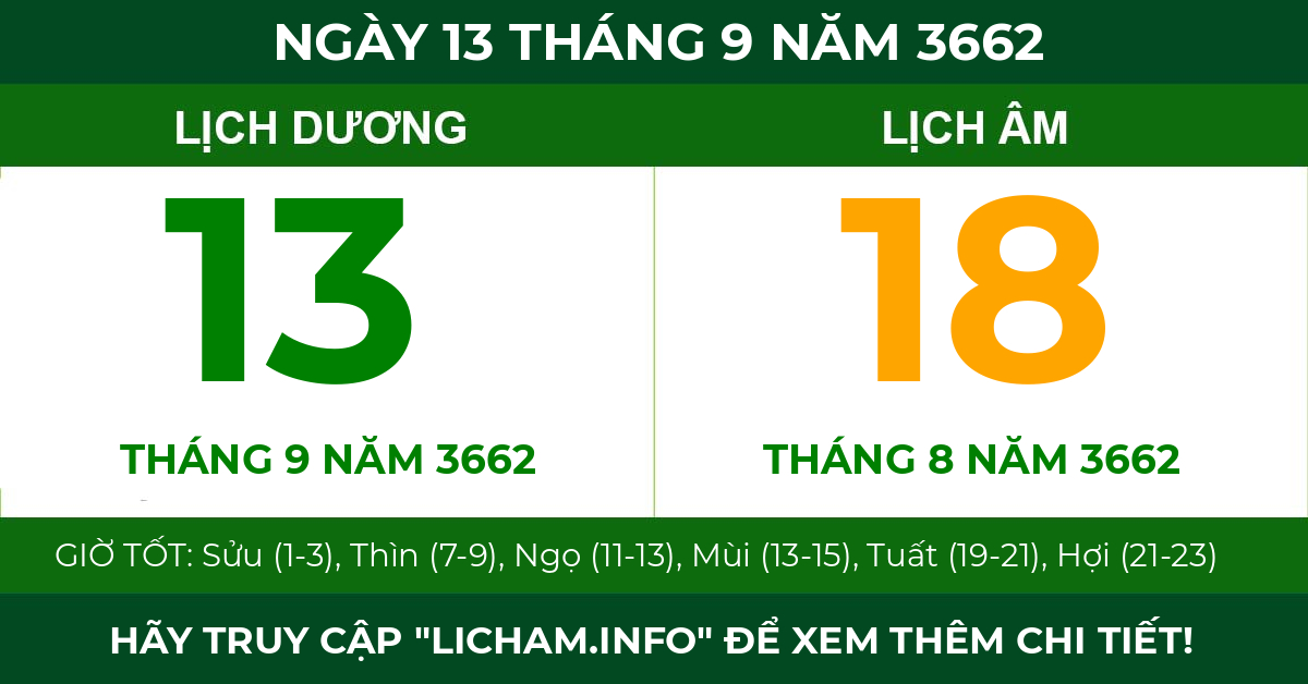 lịch âm ngày 13 tháng 9 năm 3662
