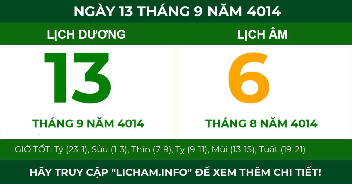 lịch âm ngày 13 tháng 9 năm 4014