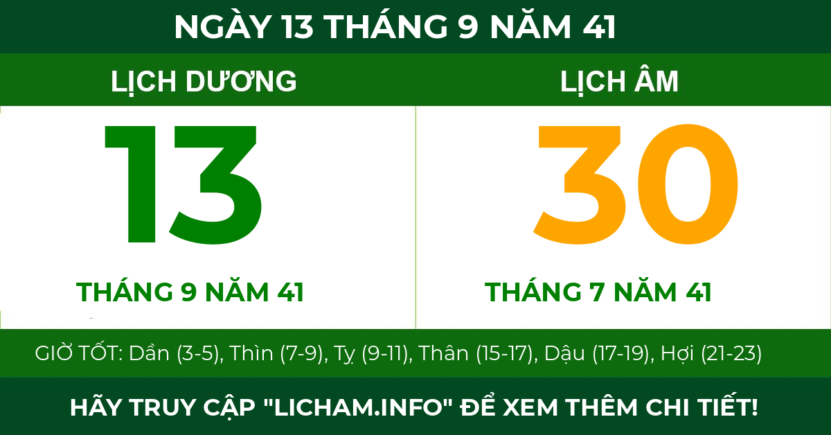 lịch âm ngày 13 tháng 9 năm 41