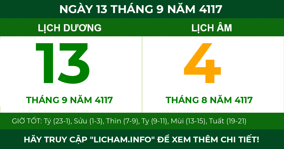 lịch âm ngày 13 tháng 9 năm 4117