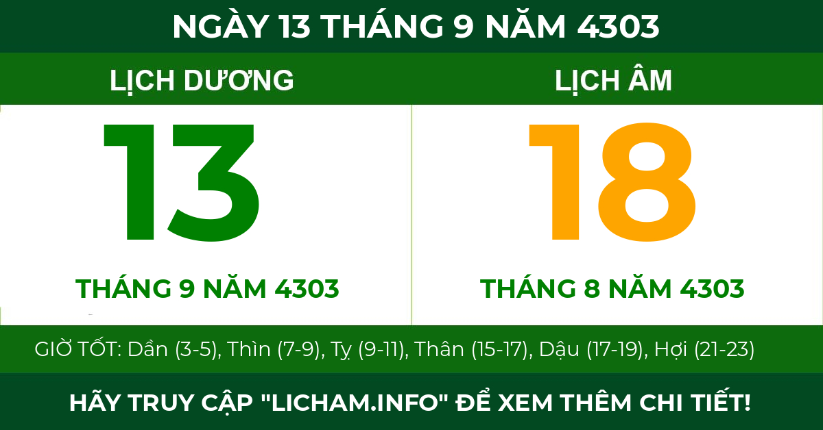lịch âm ngày 13 tháng 9 năm 4303