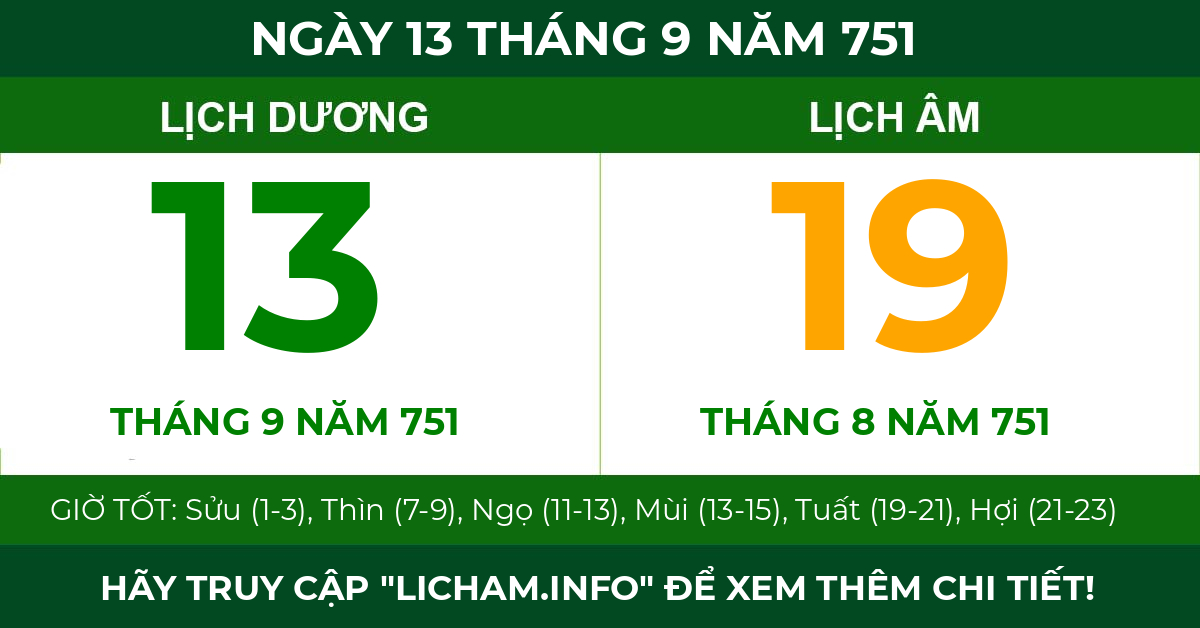 lịch âm ngày 13 tháng 9 năm 751