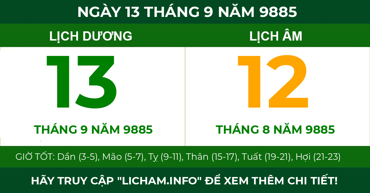 lịch âm ngày 13 tháng 9 năm 9885