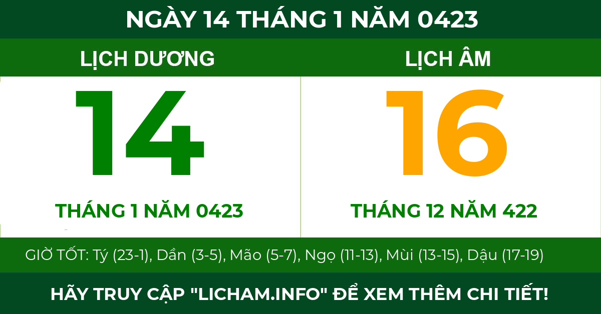 lịch âm ngày 14 tháng 1 năm 0423