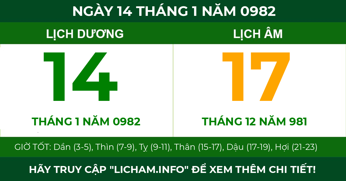 lịch âm ngày 14 tháng 1 năm 0982