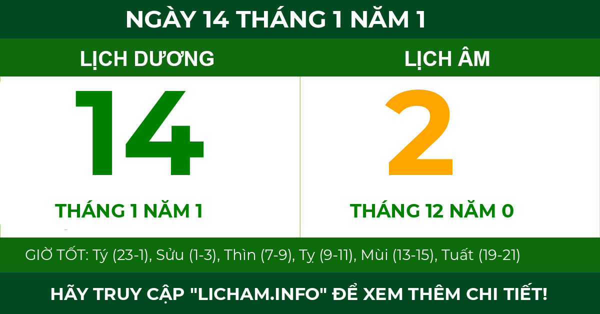 lịch âm ngày 14 tháng 1 năm 1