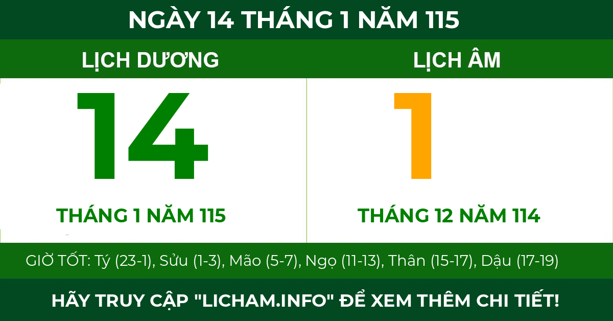 lịch âm ngày 14 tháng 1 năm 115