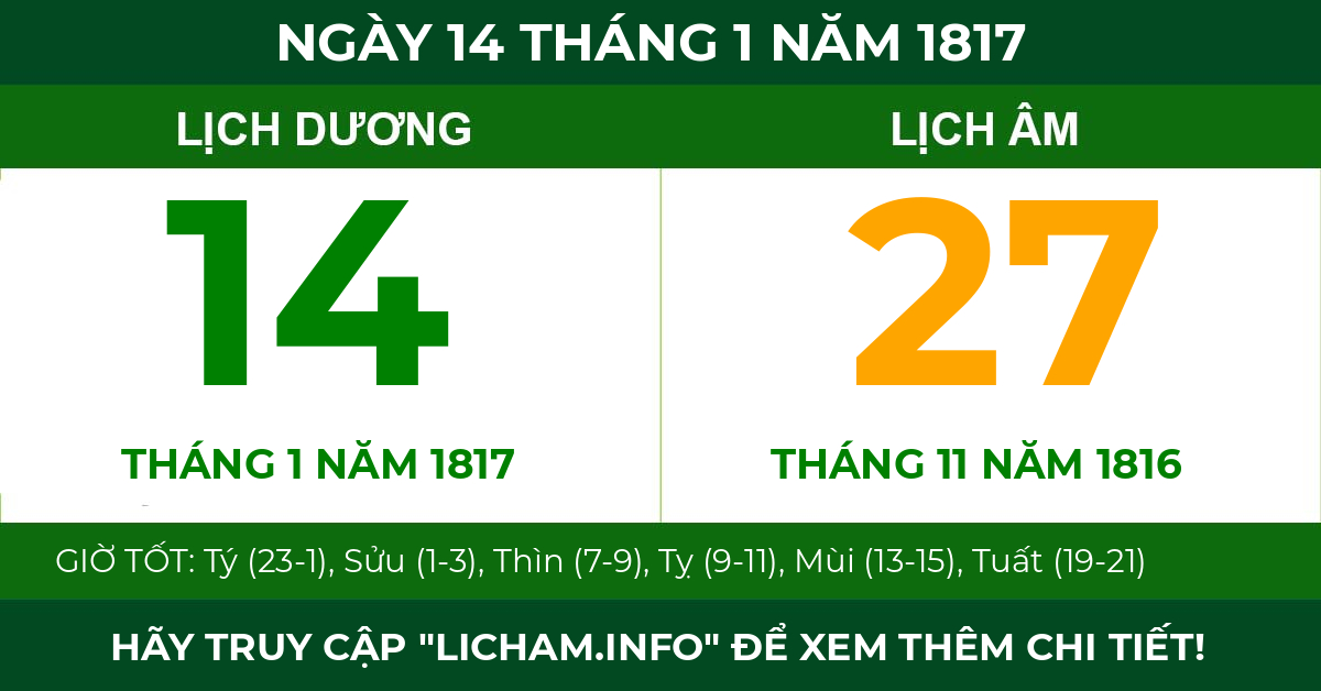 lịch âm ngày 14 tháng 1 năm 1817