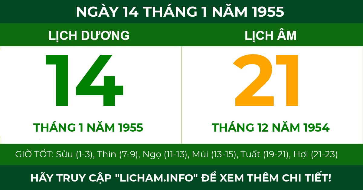 lịch âm ngày 14 tháng 1 năm 1955