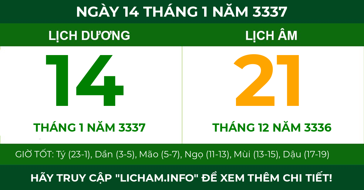 lịch âm ngày 14 tháng 1 năm 3337
