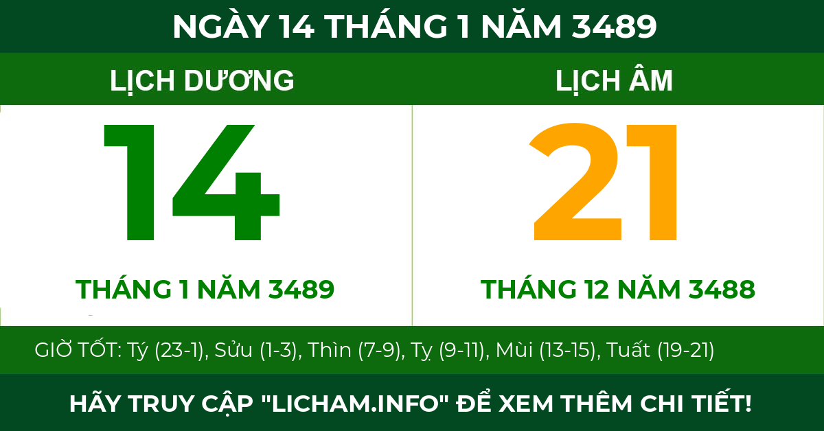 lịch âm ngày 14 tháng 1 năm 3489