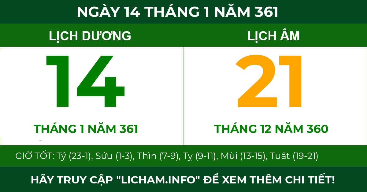 lịch âm ngày 14 tháng 1 năm 361