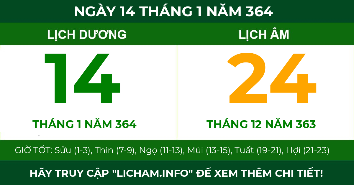 lịch âm ngày 14 tháng 1 năm 364