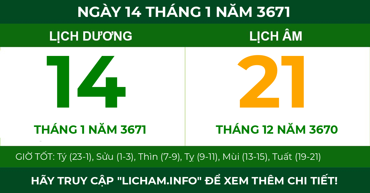 lịch âm ngày 14 tháng 1 năm 3671