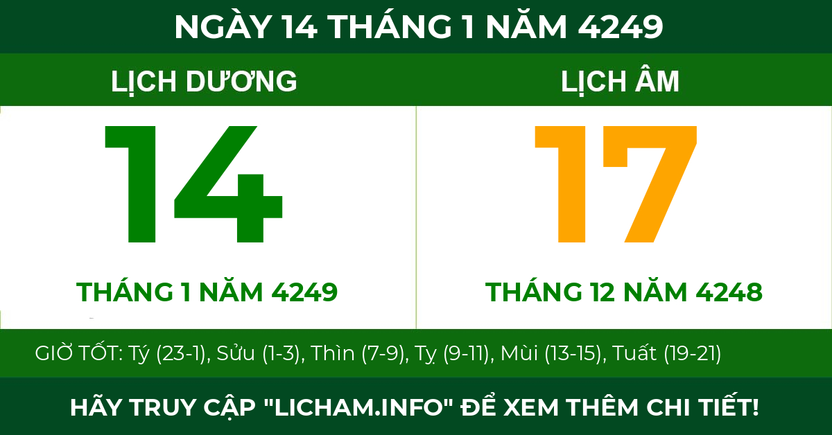 lịch âm ngày 14 tháng 1 năm 4249