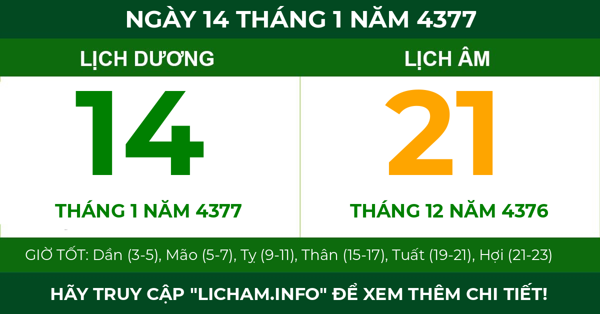 lịch âm ngày 14 tháng 1 năm 4377