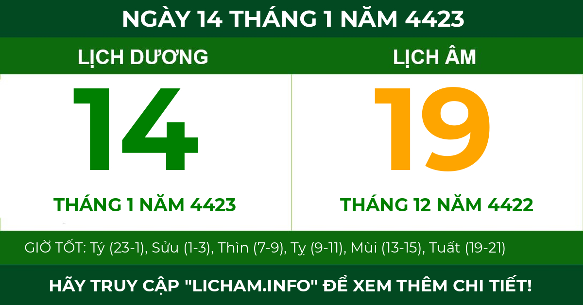 lịch âm ngày 14 tháng 1 năm 4423