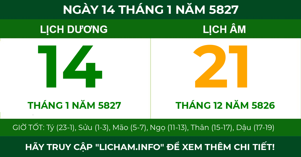 lịch âm ngày 14 tháng 1 năm 5827