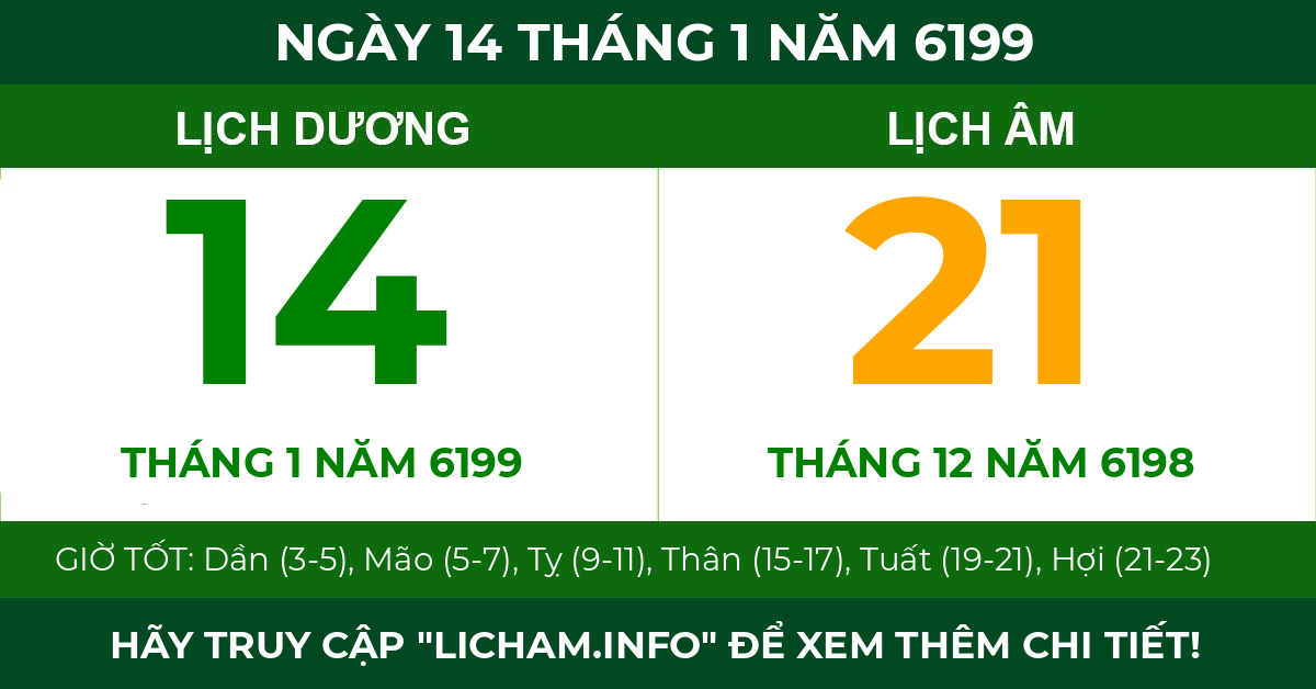 lịch âm ngày 14 tháng 1 năm 6199