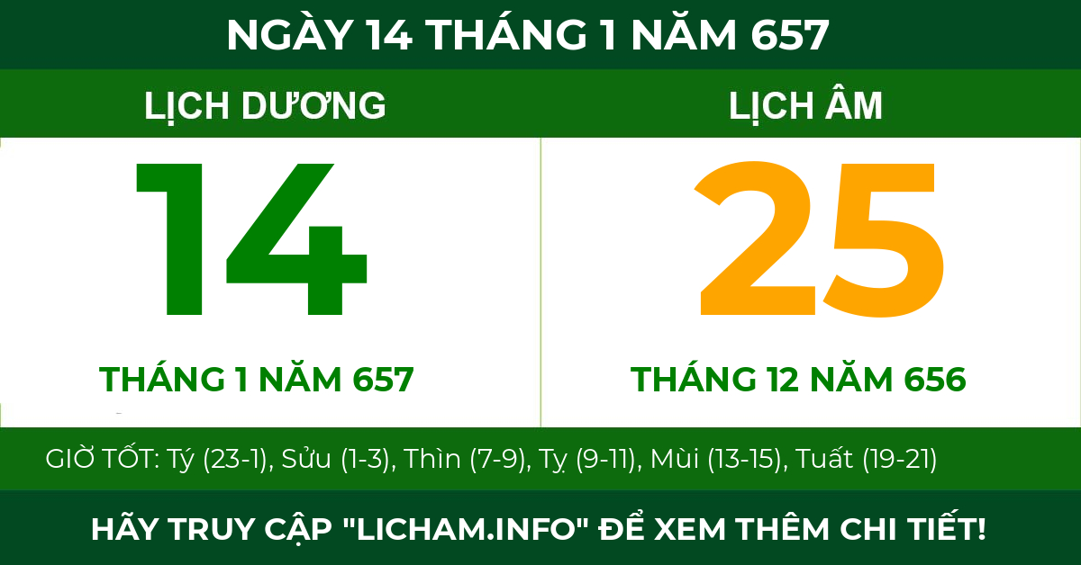 lịch âm ngày 14 tháng 1 năm 657