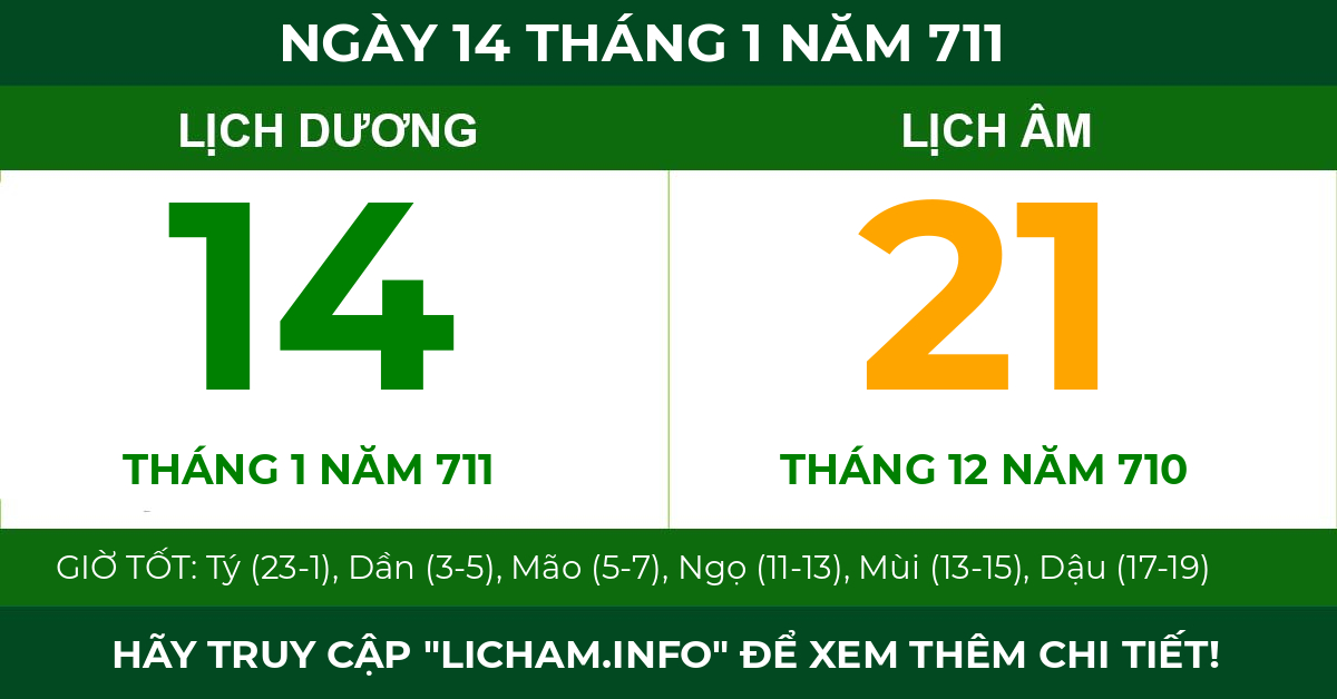 lịch âm ngày 14 tháng 1 năm 711