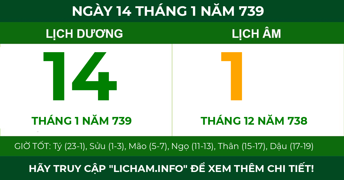 lịch âm ngày 14 tháng 1 năm 739