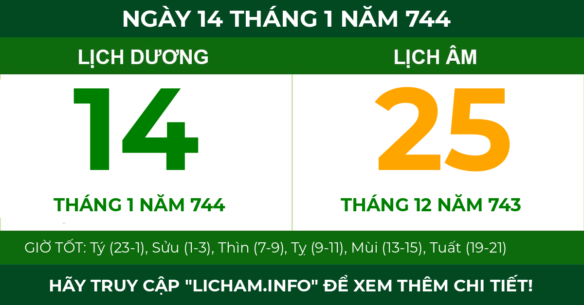 lịch âm ngày 14 tháng 1 năm 744