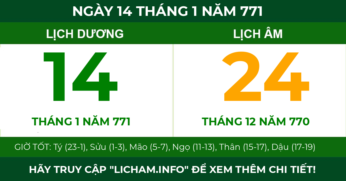 lịch âm ngày 14 tháng 1 năm 771