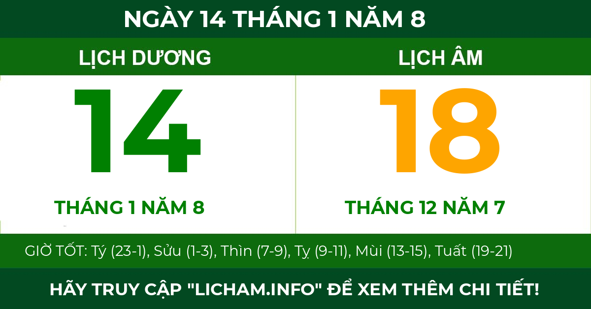 lịch âm ngày 14 tháng 1 năm 8