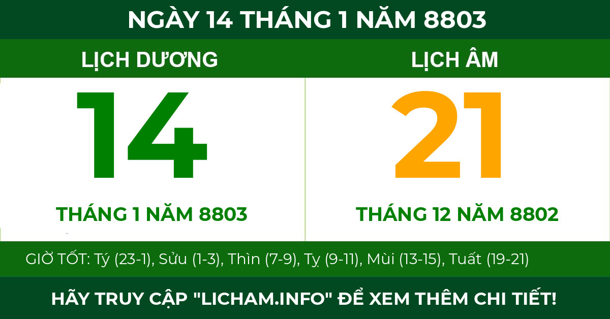 lịch âm ngày 14 tháng 1 năm 8803