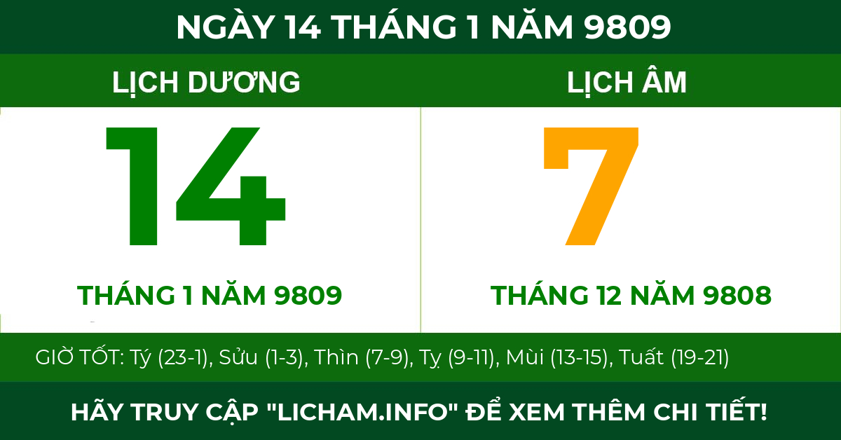 lịch âm ngày 14 tháng 1 năm 9809