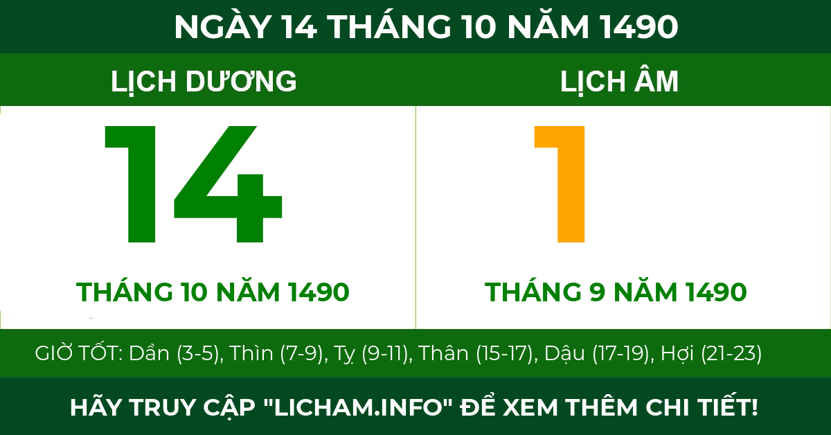 lịch âm ngày 14 tháng 10 năm 1490