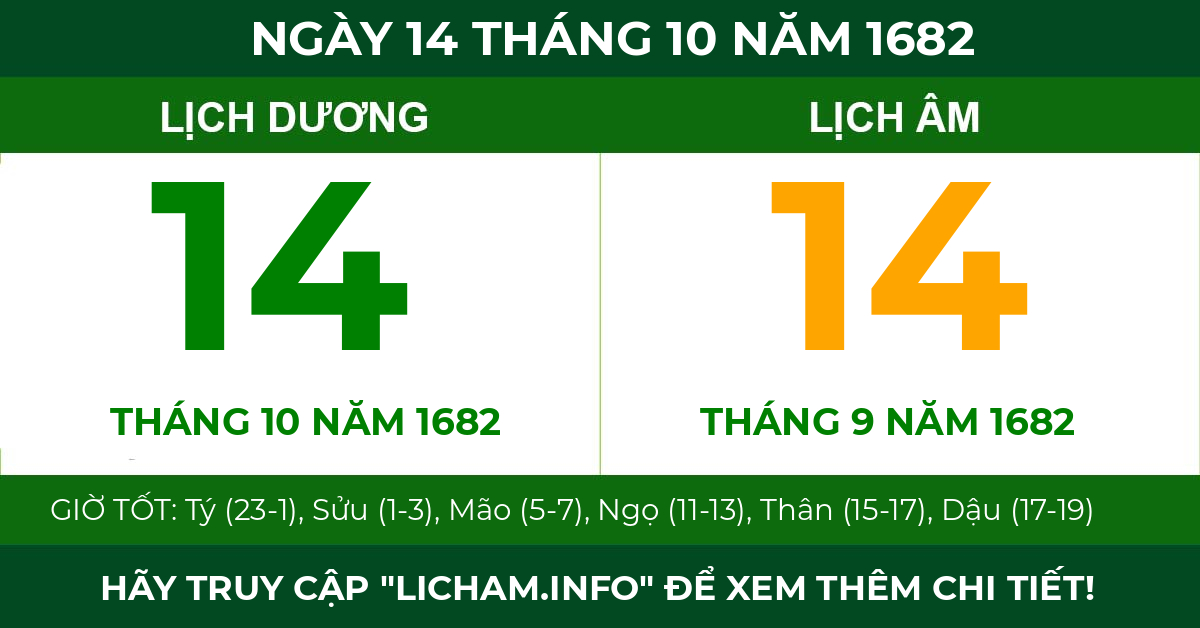 lịch âm ngày 14 tháng 10 năm 1682