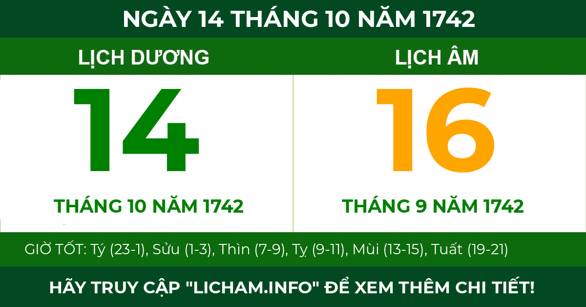 lịch âm ngày 14 tháng 10 năm 1742