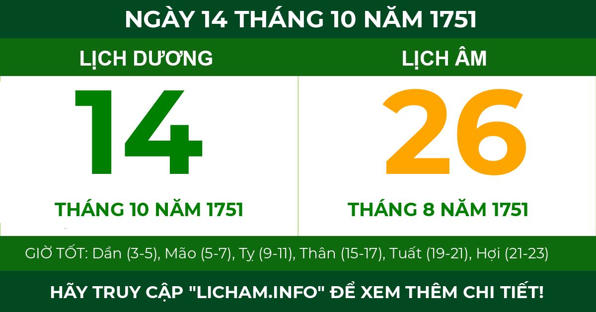 lịch âm ngày 14 tháng 10 năm 1751